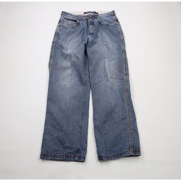 Vintage 90s Streetwear 34x32 Distressed Baggy Loose Fit Wide Leg Denim Jeans